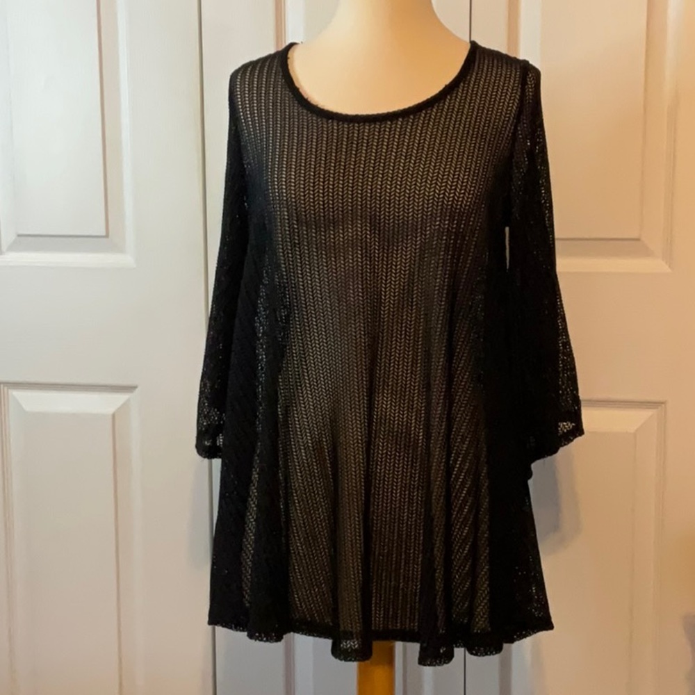 Jordan Taylor Black Mesh Sheer Tunic Coverup Top Small Grunge‎ Goth